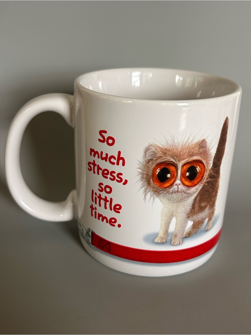 Vintage Cat So Much Stress So Little Time Ceramic Coffee Mug Humor Joke Novelty